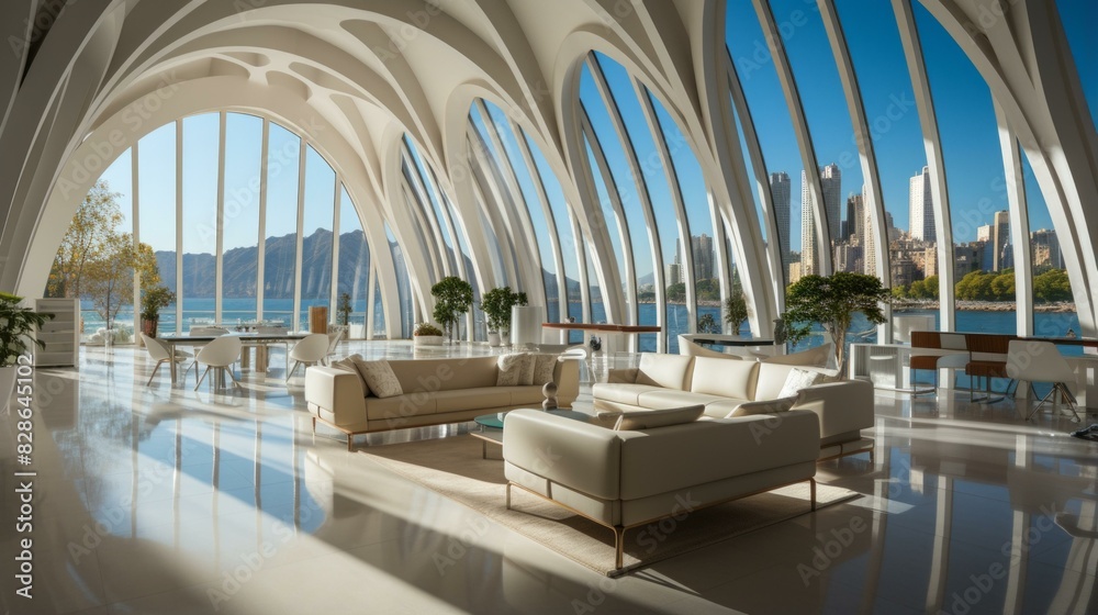 Obraz premium Bright White Modern Home Interior with Large Windows