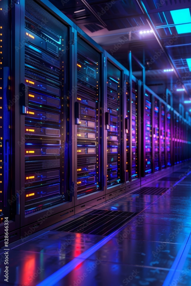 3d illustration server room with server racks in datacenter banner. 3d illustration server room with server racks in datacenter banner.