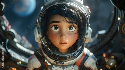 Animated Astronaut Girl in Space