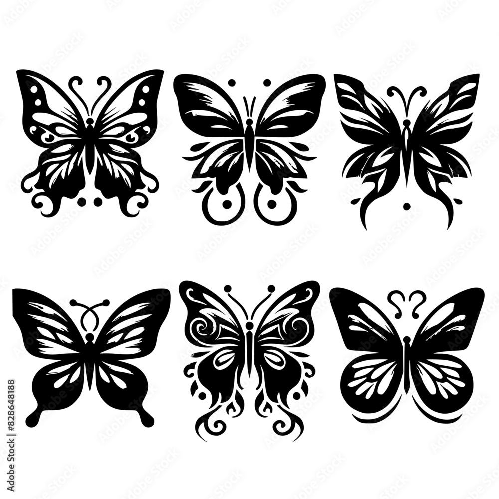 set of black and white butterflies set of black and white butterflies