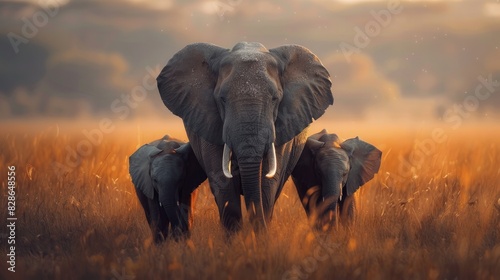 Magnificent elephant family in the wild