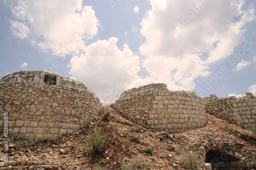 Ruins  in Migdal Tsedek National Park. Israel.
