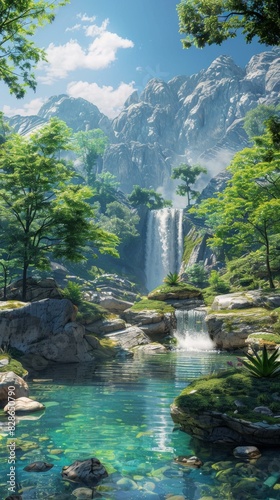 fantasy waterfall in the mountains