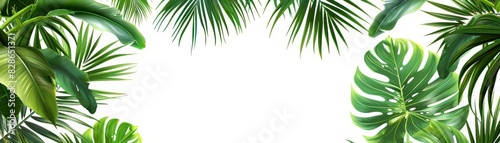 Palm leaves with large tropical fronds  flat design  top view  beach theme  cartoon drawing  vivid