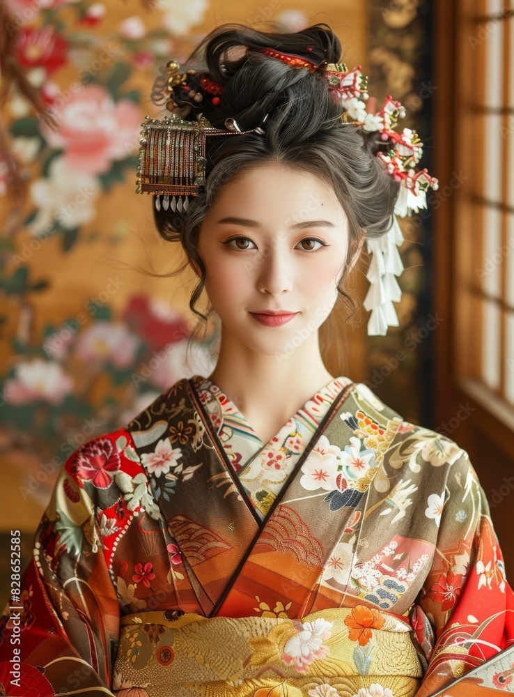 Portrait of a beautiful Japanese woman in traditional kimono Portrait of a beautiful Japanese woman in traditional kimono