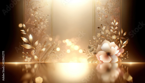 Elegant Golden Floral Background with Blossoms