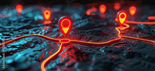 Futuristic Navigation Interface with Bright Pins