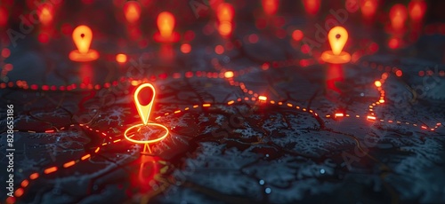 Neon GPS Markers on a High-Tech Circuit Board