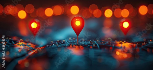 Neon GPS Markers on a High-Tech Circuit Board