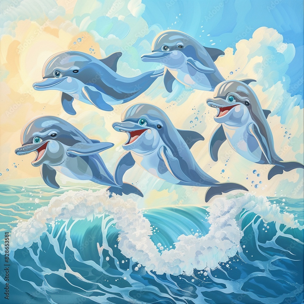 Playful Dolphins Leaping Through Ocean Waves Playful Dolphins Leaping Through Ocean Waves