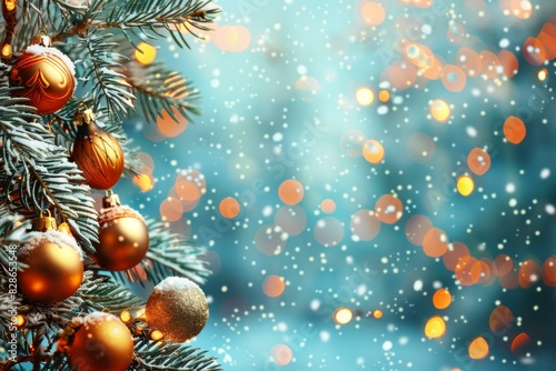 Golden Christmas Tree Balls and Lights