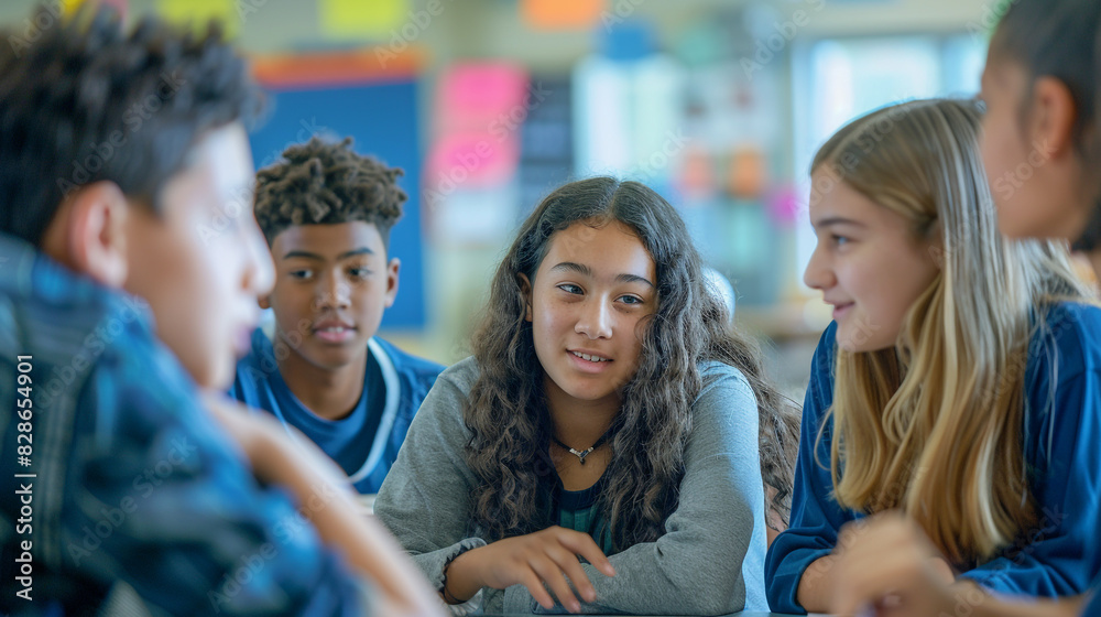 : Students from a high school attended a group discussion in a well-lit classroom.. : Students from a high school attended a group discussion in a well-lit classroom..