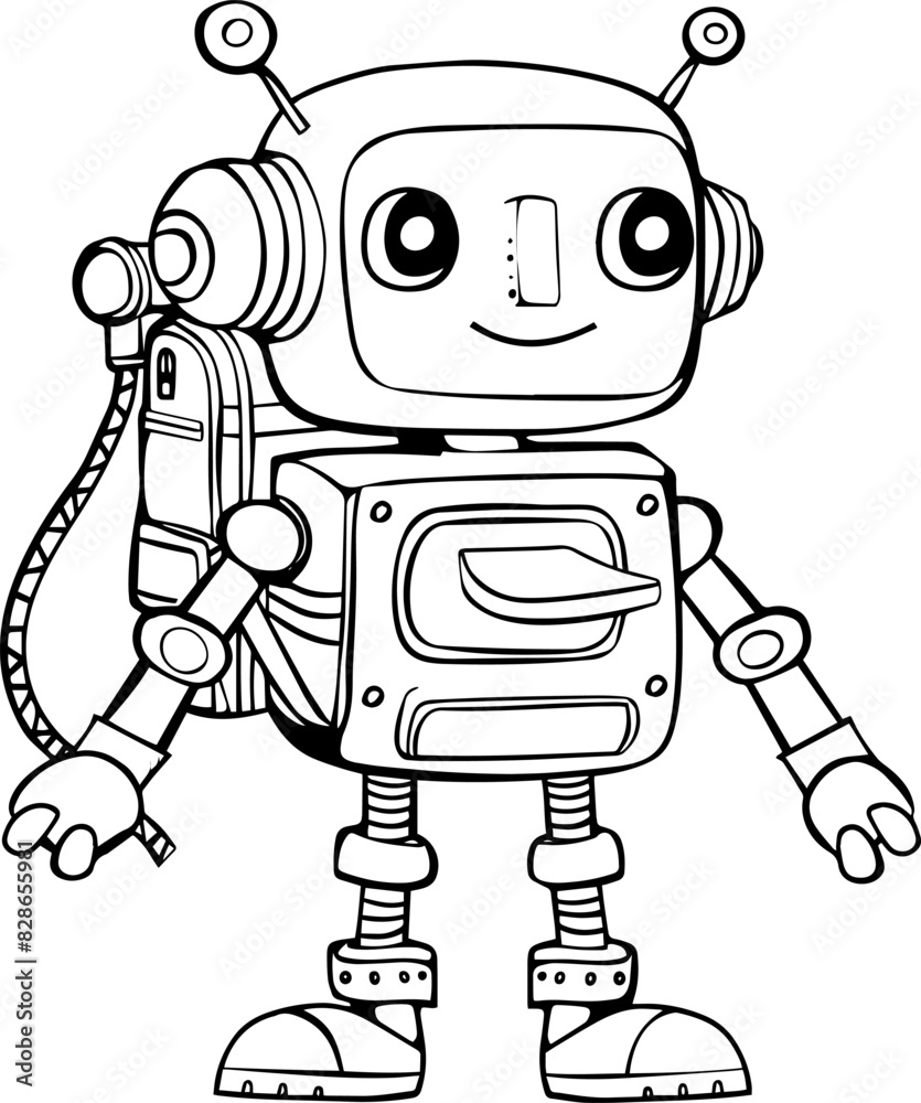 Coloring Page Outline Of cartoon robot for children. Vector. Coloring book for kids. AI generated illustration.