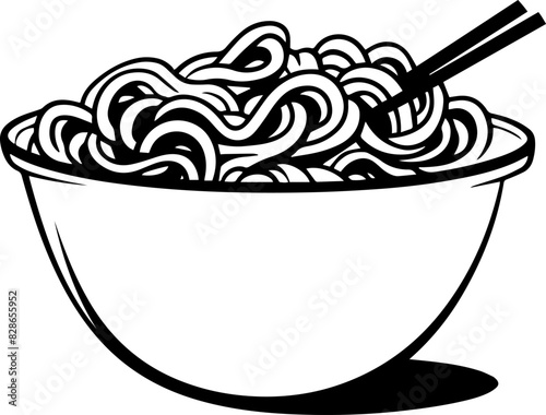 noodles line vector illustration,isolated on white background,top view. AI generated illustration.
