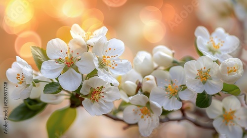 Close-up of cherry blossoms with a warm, glowing background that enhances the mood of spring