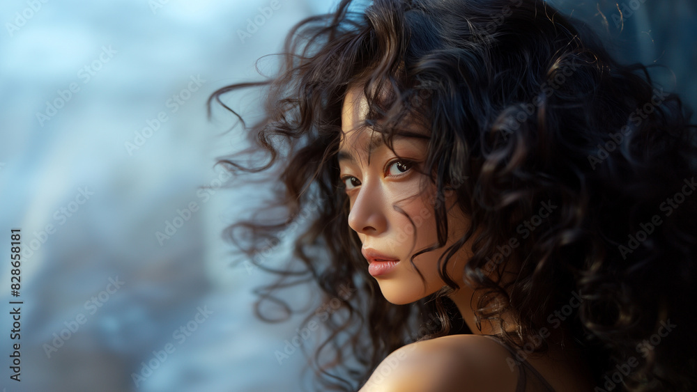 Portrait of Asian Woman curly hair with natural makeup, healthy hairstyle Portrait of Asian Woman curly hair with natural makeup, healthy hairstyle