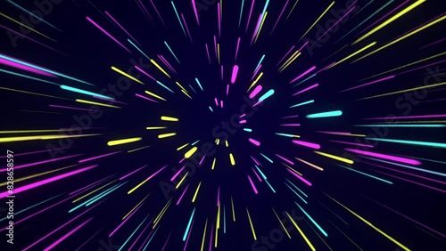 stream of colored neon rays on a dark blue background, abstract background