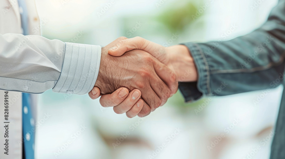 Close-up of a strong, professional handshake between two business partners Close-up of a strong, professional handshake between two business partners