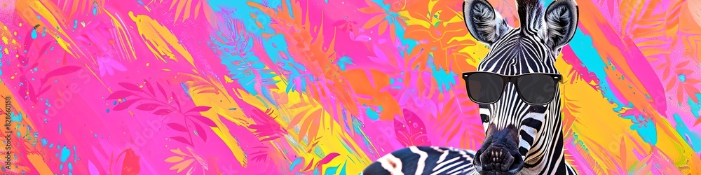 zebra in black sunglasses on a multi-colored background. laughter. dancing. zebra in black sunglasses on a multi-colored background. laughter. dancing.