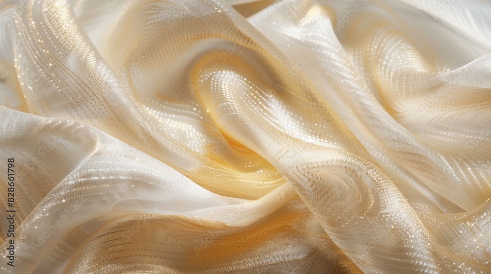 Luxurious white and gold fabric texture.