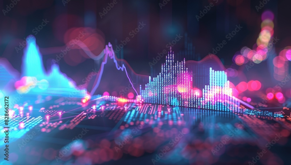 Fototapeta premium Neon Financial Graph with Data Points