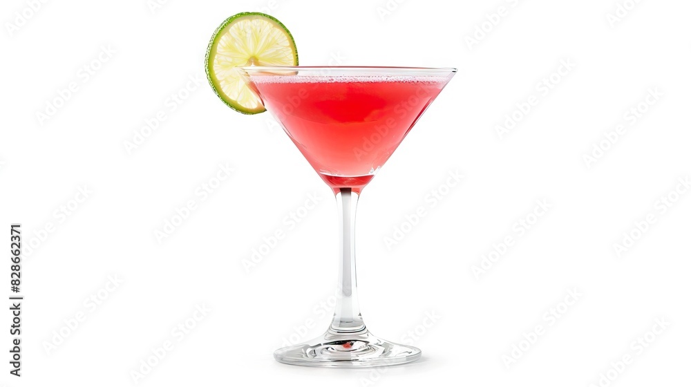 cosmopolitan cocktail isolated on a white background decorated with a lime wheel