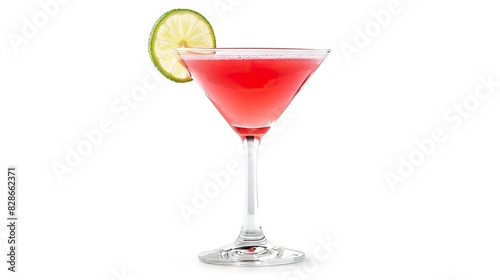Obraz na płótnie cosmopolitan cocktail isolated on a white background decorated with a lime wheel w salonie