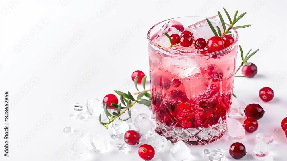 Red berry cocktail with cranberry and ice on white. Red berry cocktail with cranberry and ice on white.