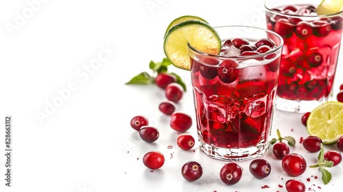 Wallpaper Mural Cranberry cocktail with ice cubes and lime in glass. Torontodigital.ca