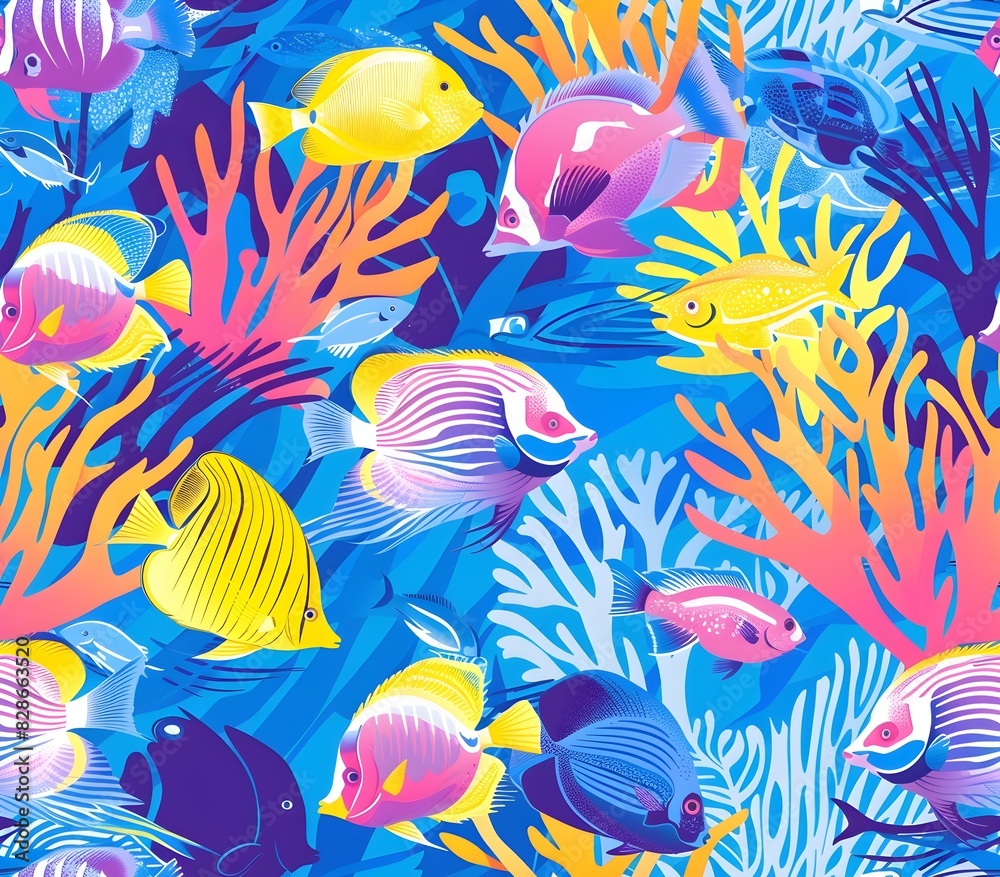 Fototapeta premium Vibrant Underwater Oasis Teeming with Colorful Tropical Fish and Lush Coral Reef