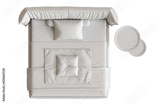 
big comfortable bed isolated on transparent background, home furniture, illustration, 3d rendering