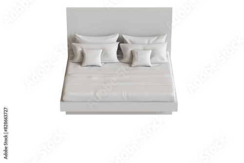 
big comfortable bed isolated on transparent background, home furniture, illustration, 3d rendering