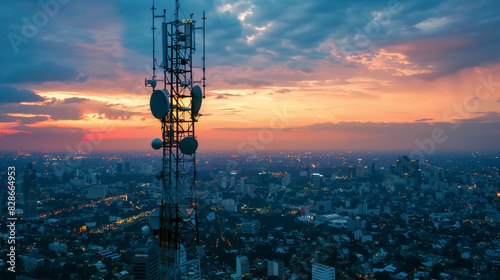 Antenna telecommunication tower station, internet online wireless network.