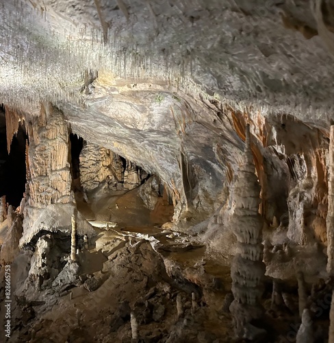 Postojna Cave in Slovenia. Karst solution cavern stalactite stalagmite formation. photo