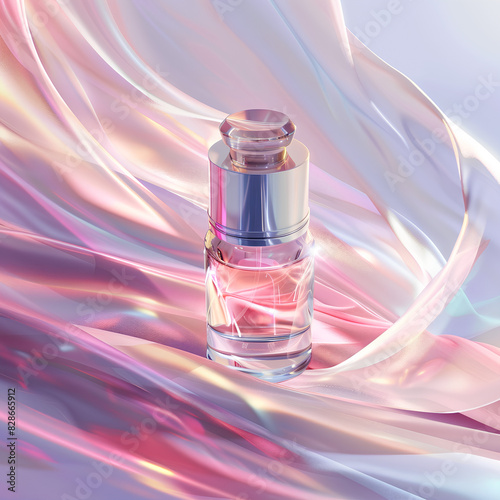 Wallpaper Mural Radiant Beauty: Luxurious Serum Bottle on Swirling Silk Torontodigital.ca