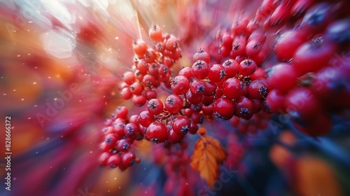 Dramatic photo with a burst of vivid red berries giving a sense of movement and energy