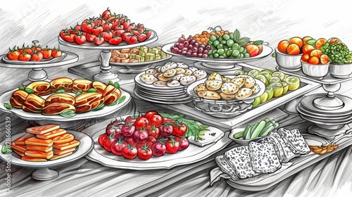 coloring book A table full of delicious food, perfect for any party or gathering. photo