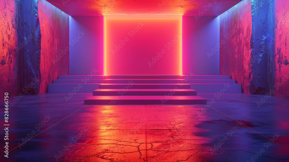 A room with a neon light glowing in the center A room with a neon light glowing in the center