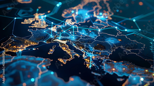 Illuminated Europe Map Network Connectivity Digital Visualization