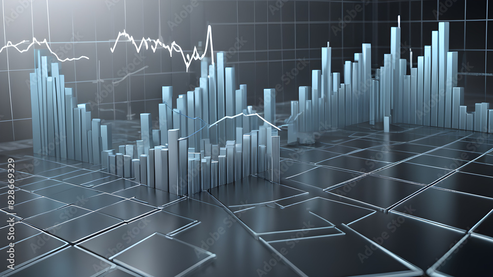 Naklejka premium Abstract graph chart of stock market trade background in very light blue and gray colors. Growth up business financial investment or economic concept, Generative AI