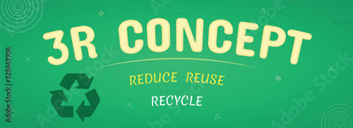 3R concept banner, abstract pattern design, reduce, reuse, recycle, save the earth and nature, go green, eco friendly, waste management, environmental sustainability