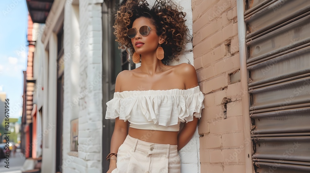 Fototapeta premium Stylish Young Woman Posing in Urban Street Setting