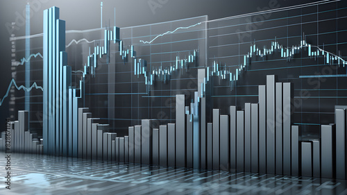 Abstract graph chart of stock market trade background in very light blue and gray colors. Growth up business financial investment or economic concept, Generative AI © Tark