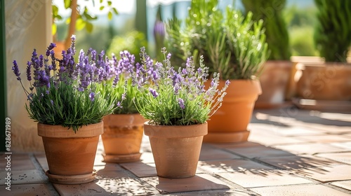 Summer's Aromatic Companions: Potted Lavender Plants Basking in Sunny Patio Glory