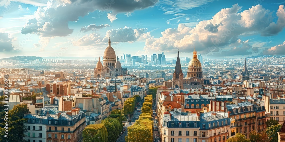 Montmartre in Paris France skyline panoramic view