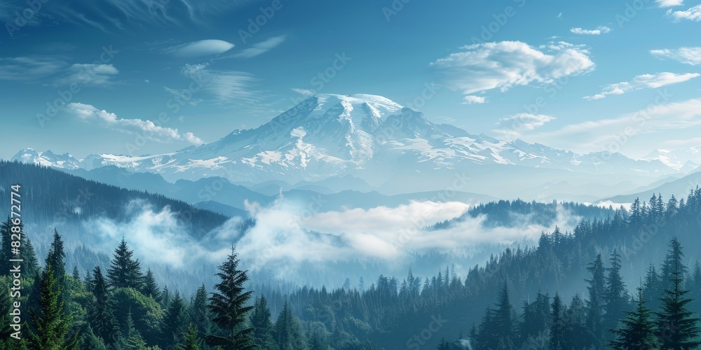 Mount Rainier in Washington USA skyline panoramic view