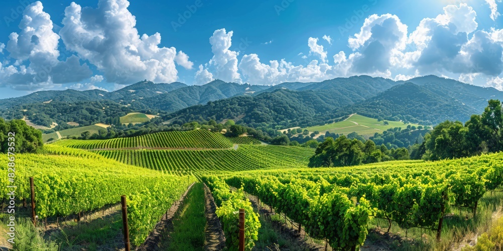 Napa Valley Vineyards in California USA skyline panoramic view