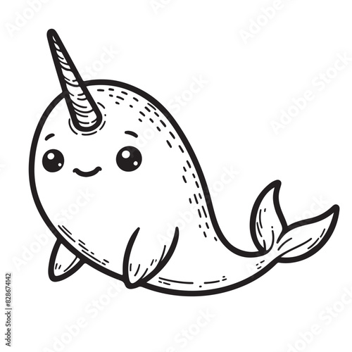 Line art of narwhal cartoon vector