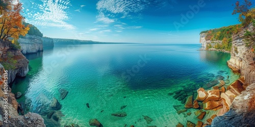 Pictured Rocks National Lakeshore in Michigan USA skyline panoramic view