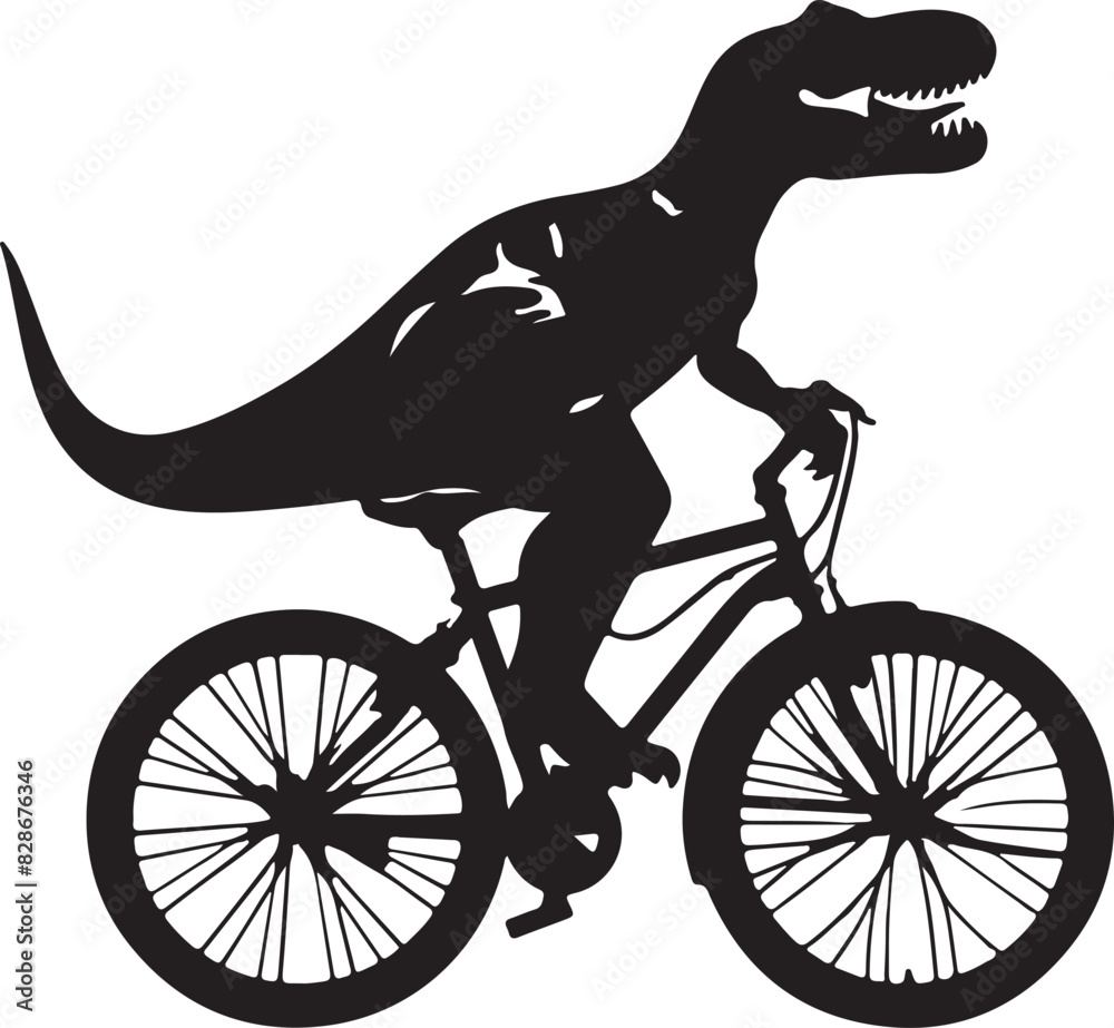 Obraz premium dinosaur on bicycle silhouette